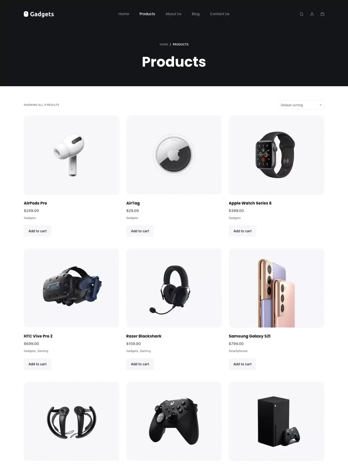 Gadgets 商店页面