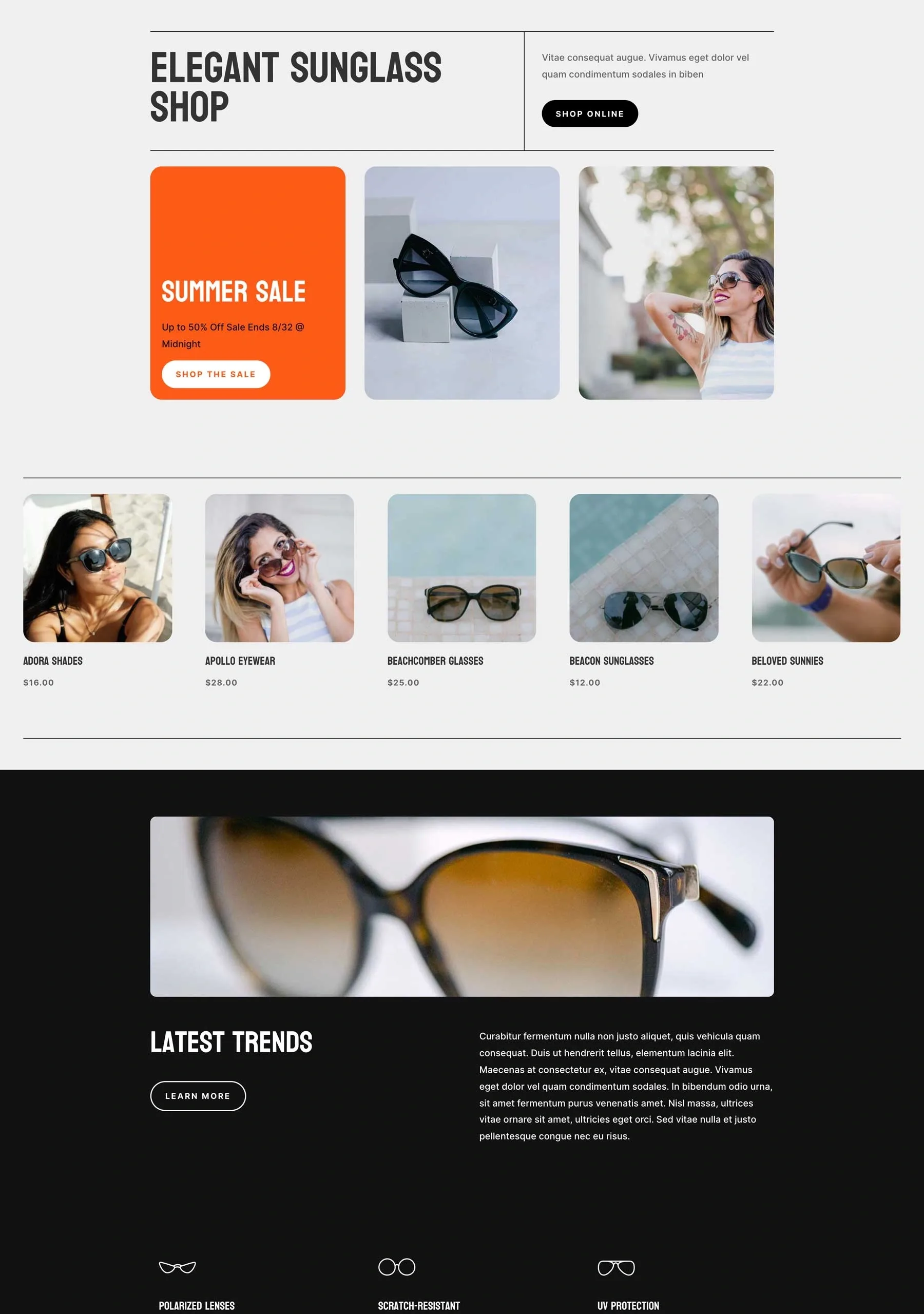 Sunglass Shop 太阳镜时尚WordPress模板