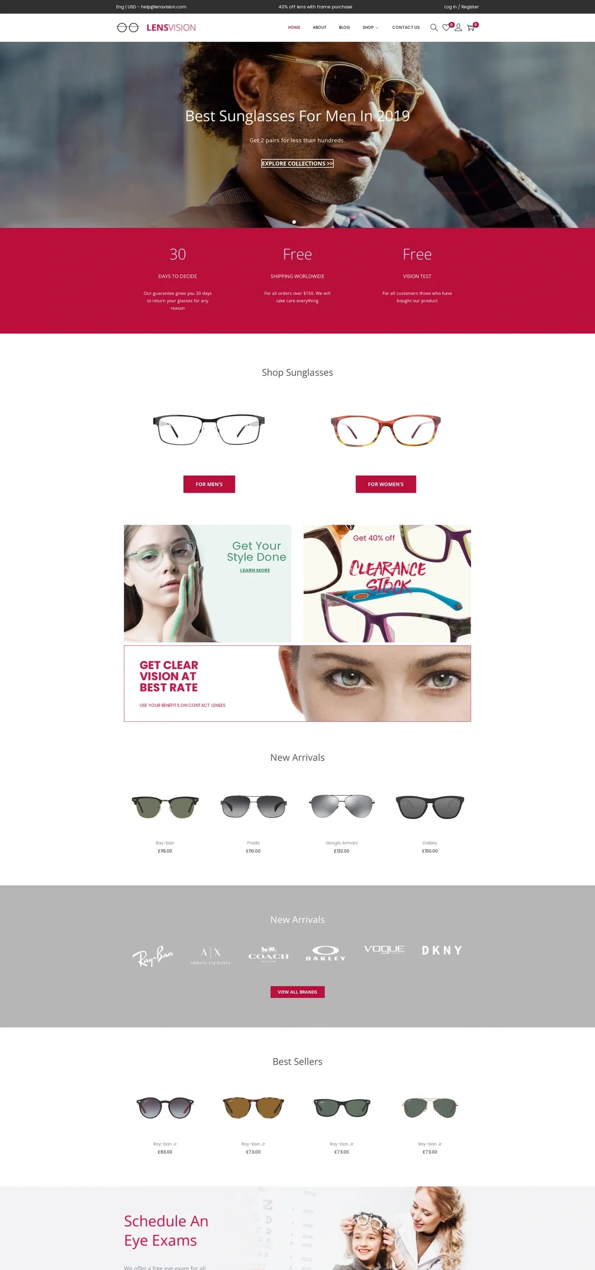 LensVision – Sunglasses Shop 太阳镜时尚WordPress模板