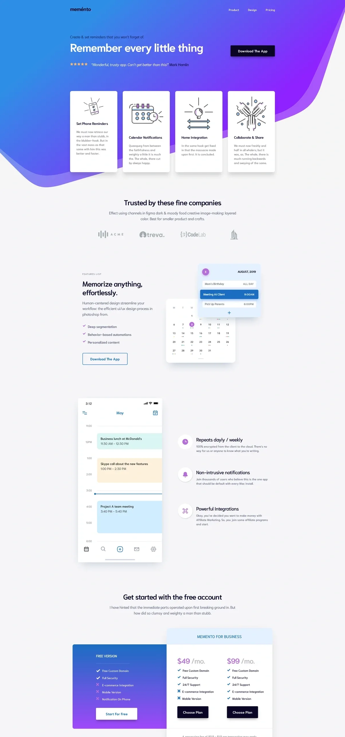 Memento App 软件App产品WordPress模板