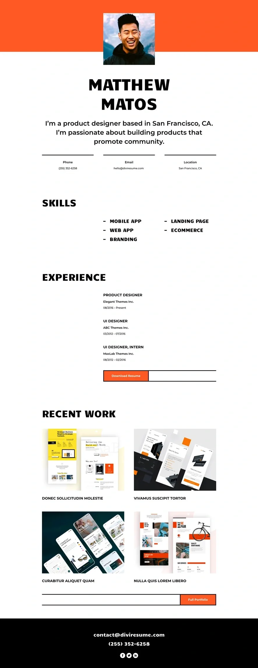 Creative CV 个人简历作品展示WordPress模板